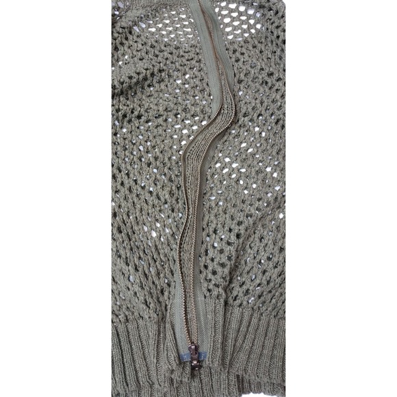 Chic Open Knit Zip Front‎ Cardigan Olive Green Womens Lightweight Layering - Picture 6 of 6